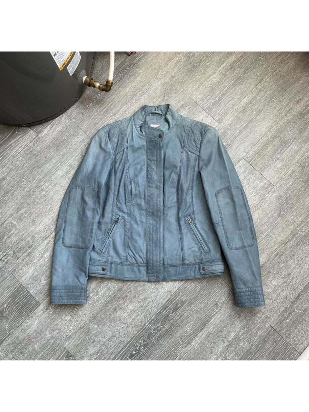 Light Blue Vintage “Esprit” Zip-Up 100% Lamb Leather Biker Style Y2K Jacket